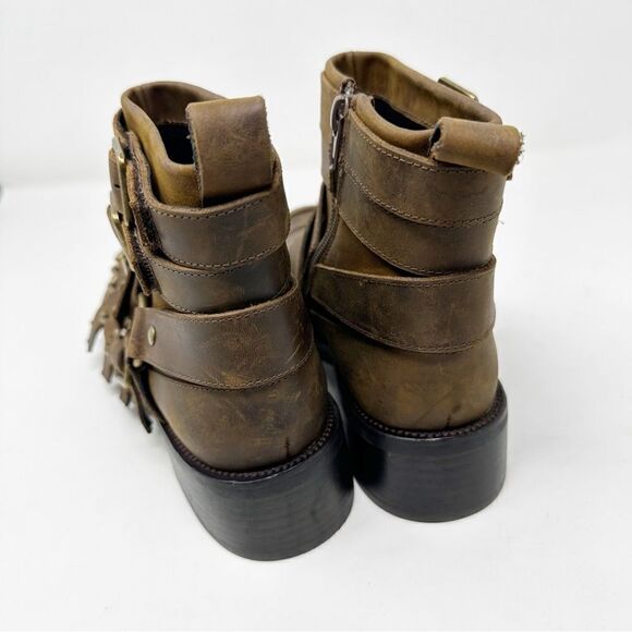 Jeffery Campbell Brown Distressed Belted Up Buckle Booties Size 7 - Picture 5 of 7